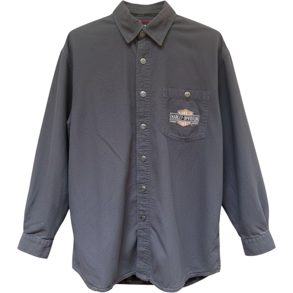 Harley-Davidson Other - Harley-Davidson Rare 2007 Mens Canvas Flannel Lined Shirt Jacket Gray Large